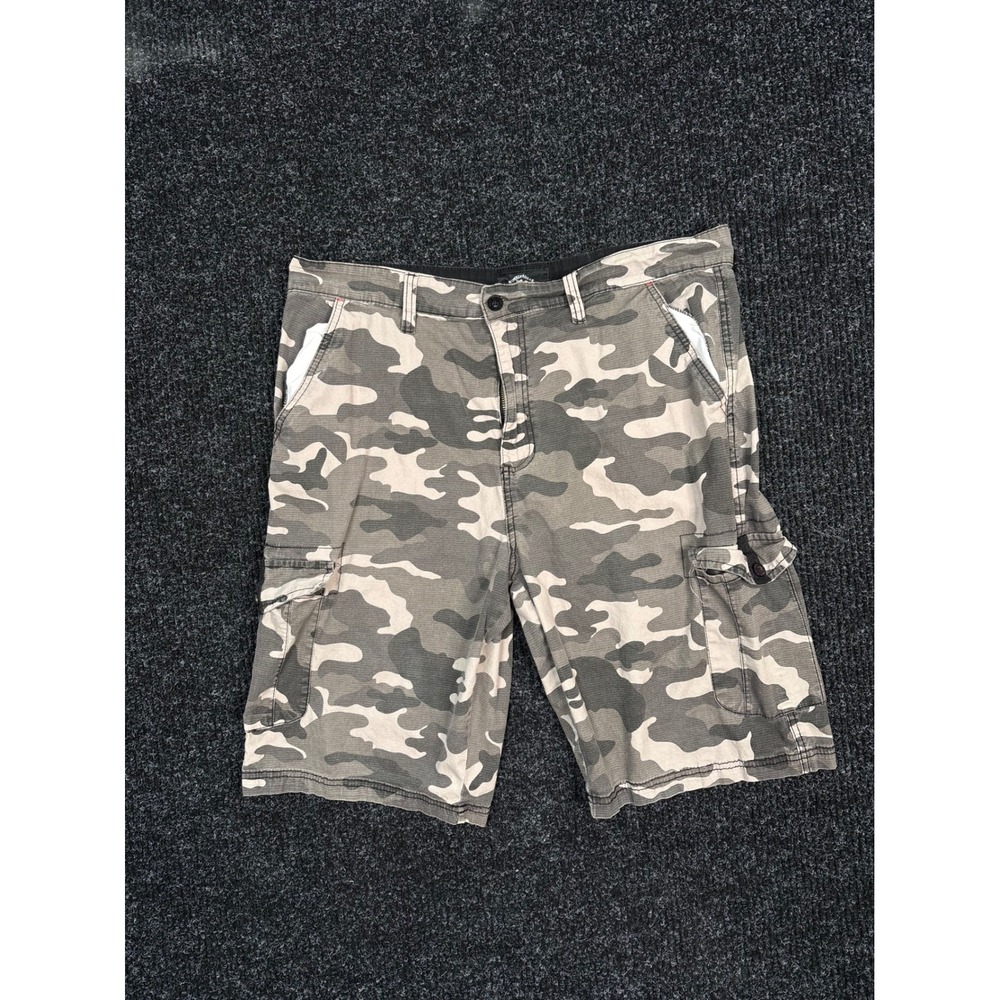 Beverly Hills Polo Club Mens Camo Cargo Shorts Size 38 Gray Tan Ripstop Cotton